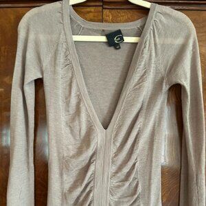 Cavalli Beige Long Sleeve V-Neck Top